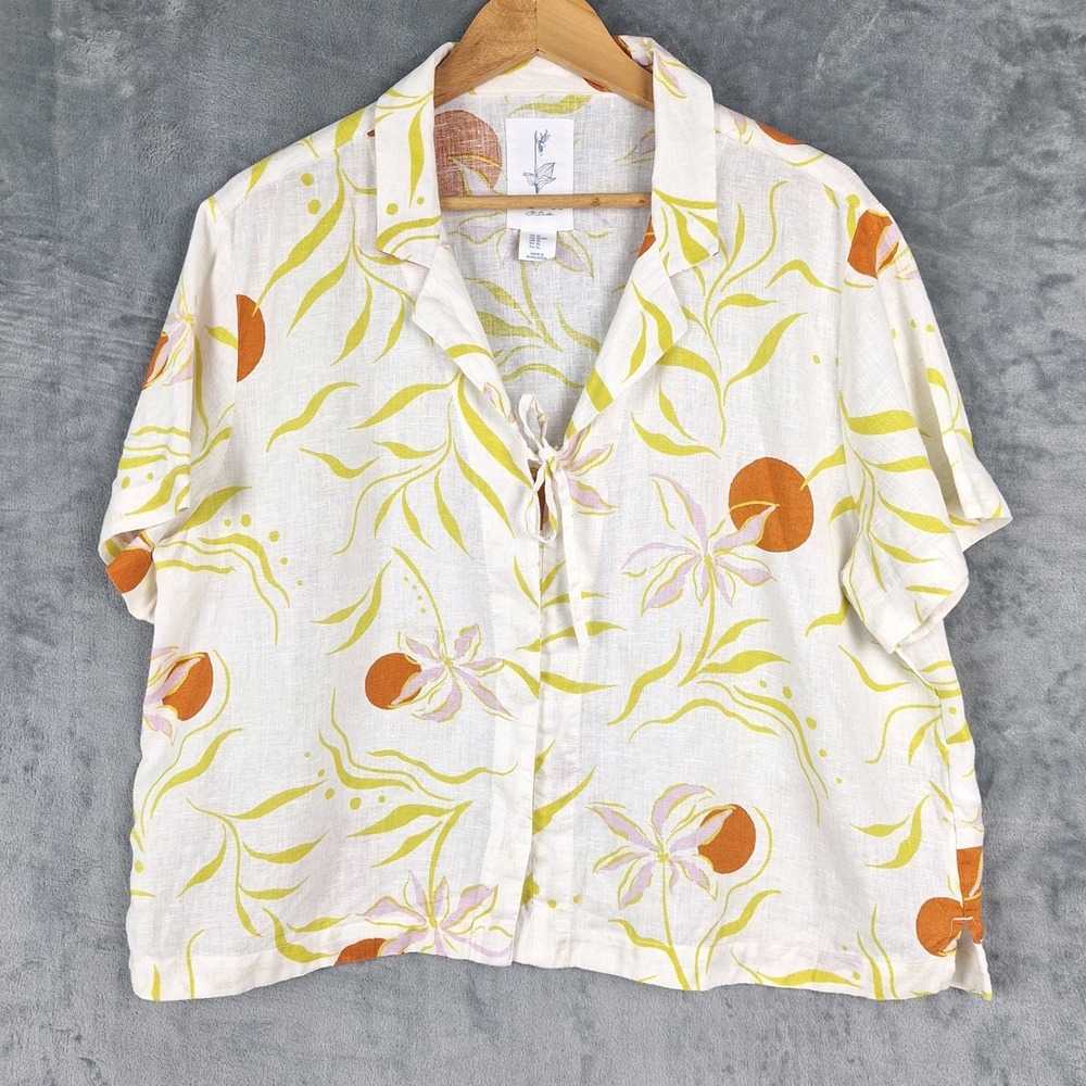 Calypso St Barth Top XL Linen Beach Coastal Tropical Citrus Resort Crop Hawaiian